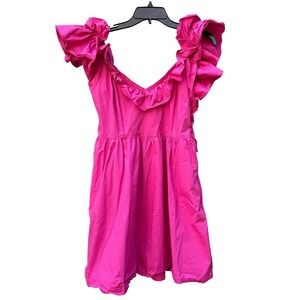Hill House Womens XL Mini Nap Dress Pink Ruffle Smocked Preppy Sundress Preppy